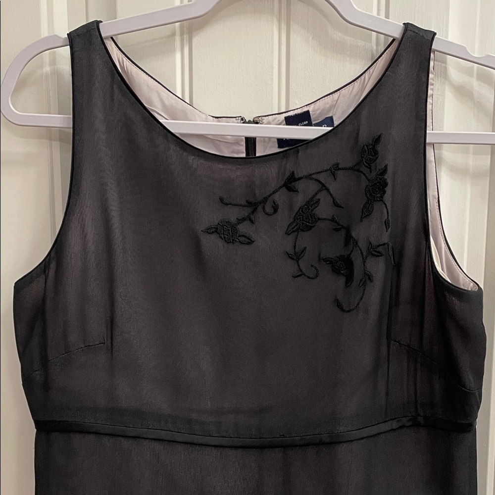 Ann Taylor Elegant Black Silk Dress with Embroidery Fairy Goth